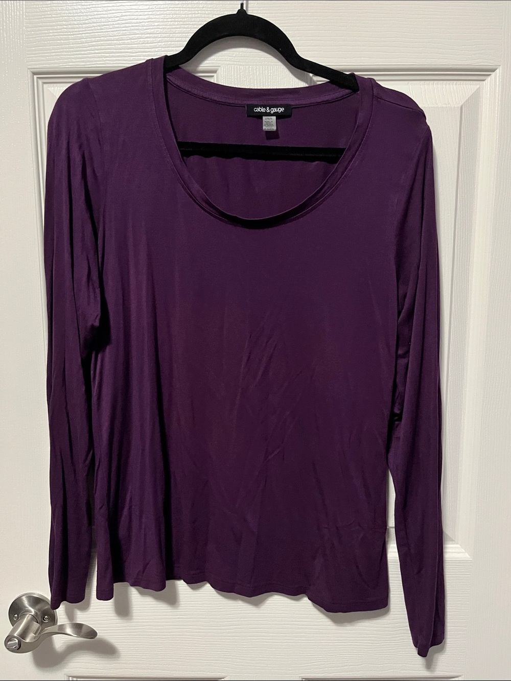 Women's Cable & Gauge Plum Purple Long-Sleeve Scoop Neck Top Autumn Casual